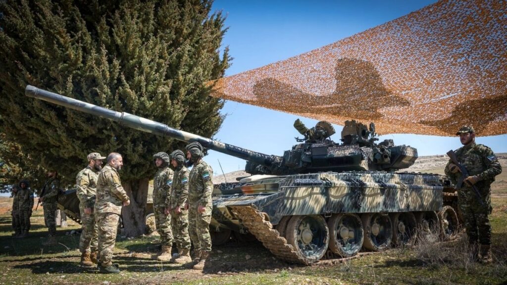 Syrian Defense Minister Murhaf Abu Qasra on an inspection tour of the Armored Brigade in the Syrian Arab Army, March 31, 2026. (Syrian Ministry of Defense)