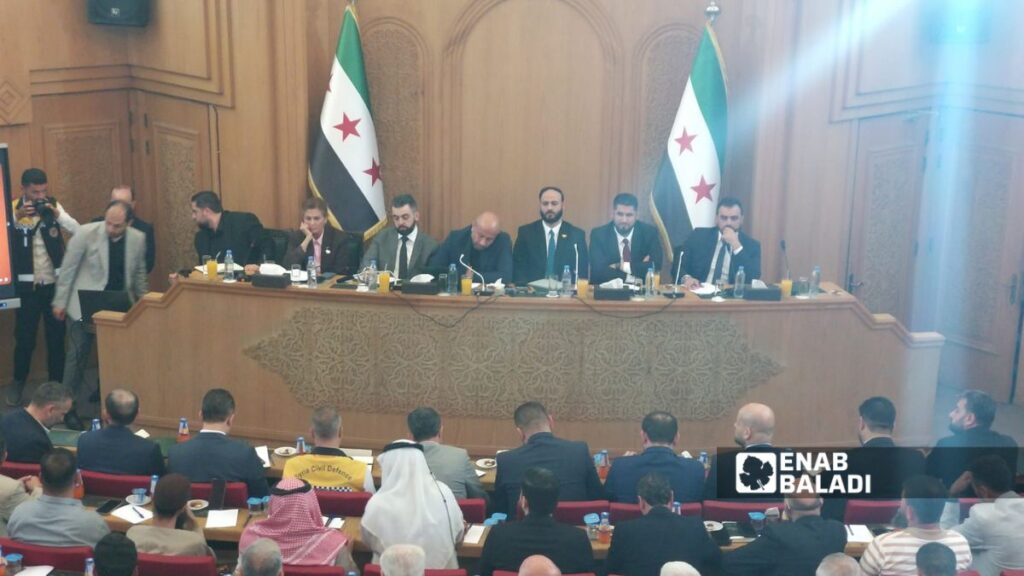 A meeting at Aleppo Governorate to discuss conditions in Syria’s camps with official attendance, 18 June 2026. (Enab Baladi/Muwaffaq al-Khouja)