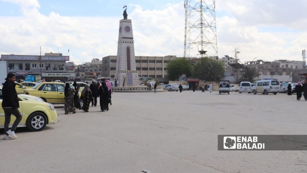 Clock Tower Roundabout in central Raqqa city, April 11, 2026. (Enab Baladi/Ahmed al-Hamdi)