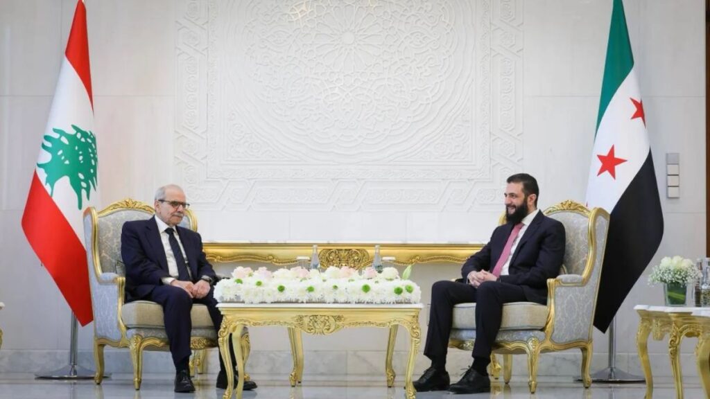 Syrian President Ahmed al-Sharaa receives Lebanese Prime Minister Nawaf Salam in Damascus, 9 May 2026. (Syrian Presidency)
