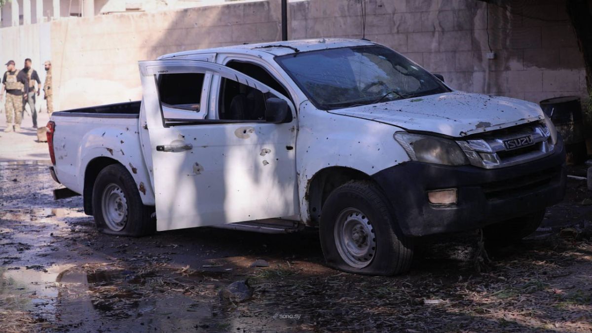 The Islamic State group targets an Internal Security headquarters in Raqqa, June 15, 2026. (SANA)
