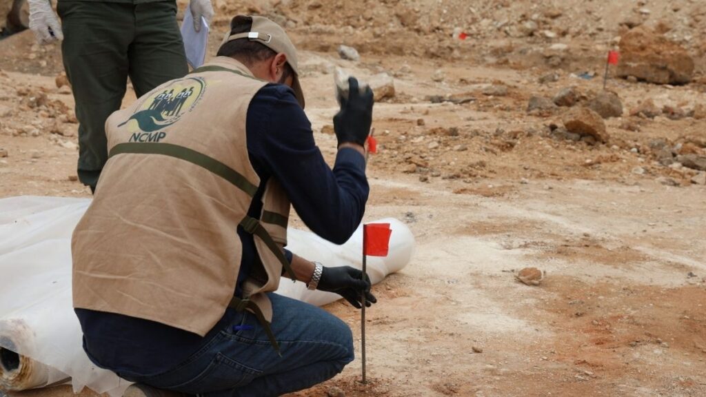 Teams from the National Commission for Missing Persons, with Syrian Civil Defense teams, respond to a report of suspected human remains in the Mezzeh area of Damascus, May 20, 2026. (National Commission for Missing Persons)