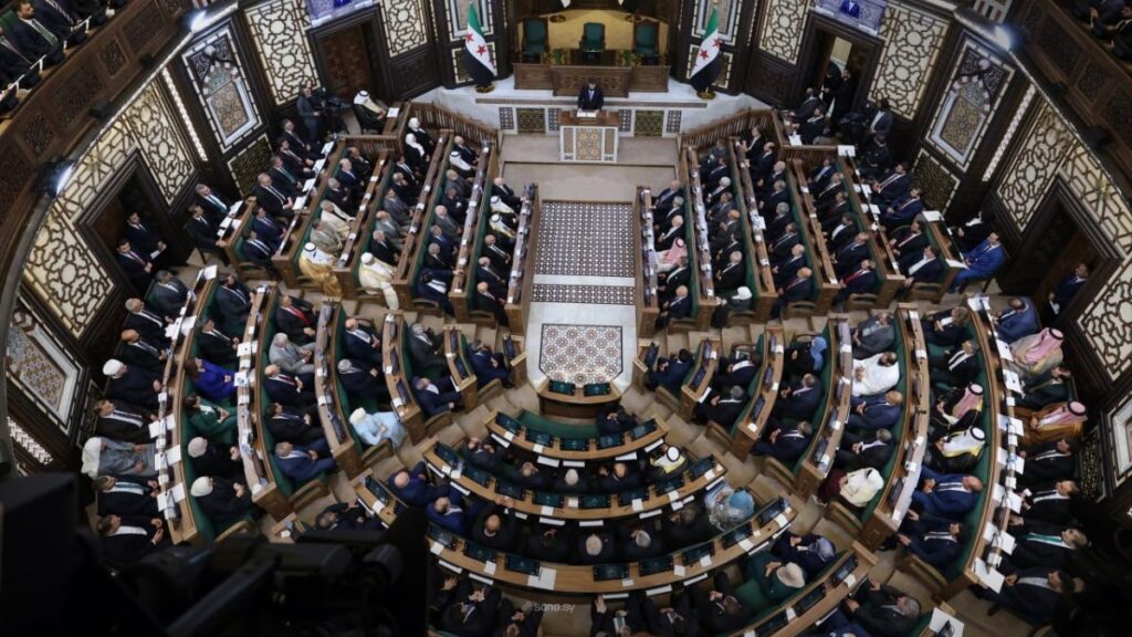 Syrian President Ahmed al-Sharaa addresses members of the People’s Assembly in Damascus, July 12, 2026. (SANA)