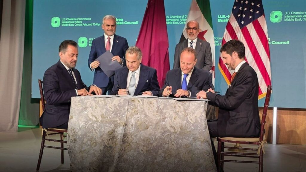 Signing of a memorandum of understanding to revive the Haditha-Baniyas pipeline project, July 18, 2026. (Syrian Ministry of Energy)