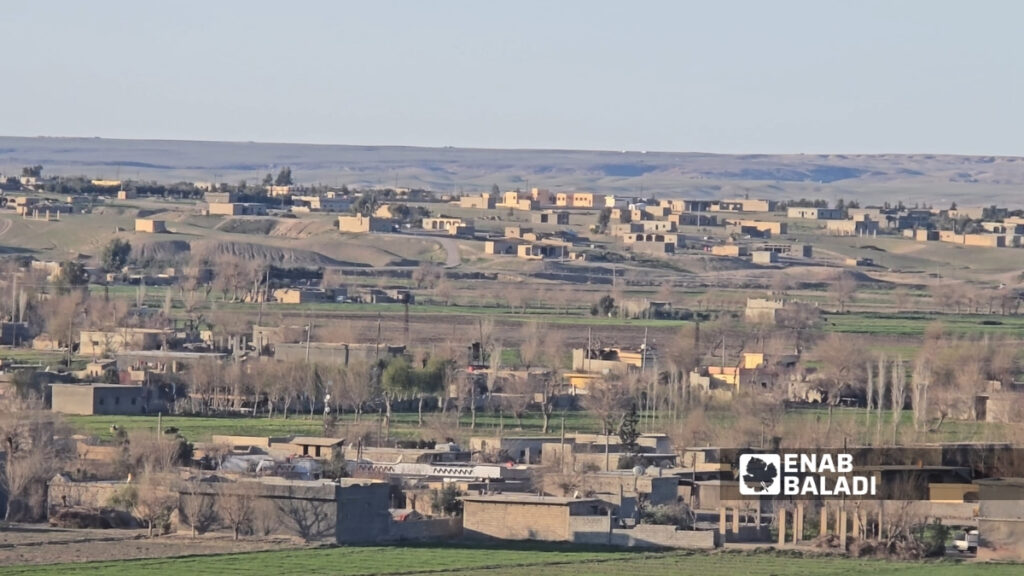 In the heart of western rural Deir ez-Zor, the homes of al-Kasrah blend with the green landscape along the Euphrates River, March 3, 2026. (Enab Baladi)