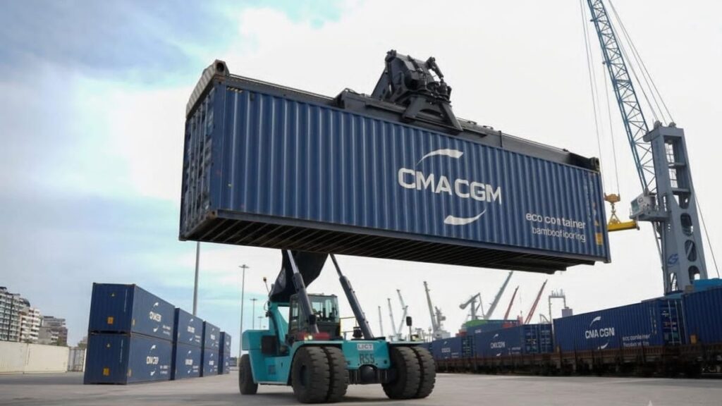 A container bearing the CMA CGM logo at Latakia Port, which has handled more than 2 million tons of cargo and around 120,000 containers since the beginning of 2026, July 5, 2026. (Syrian General Authority for Ports and Customs)