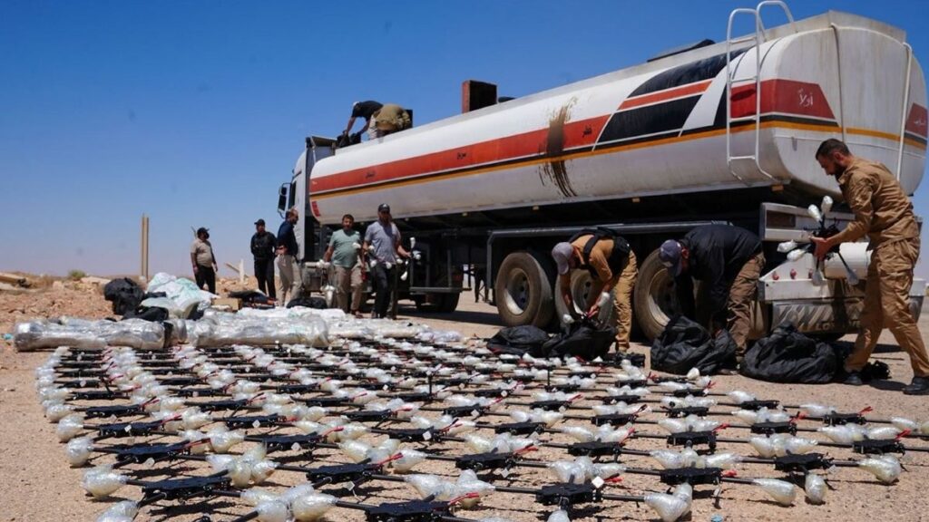 A shipment of weapons, missiles, and drones seized at the al-Tanf border crossing on July 16, 2026. (General Authority for Ports and Customs)