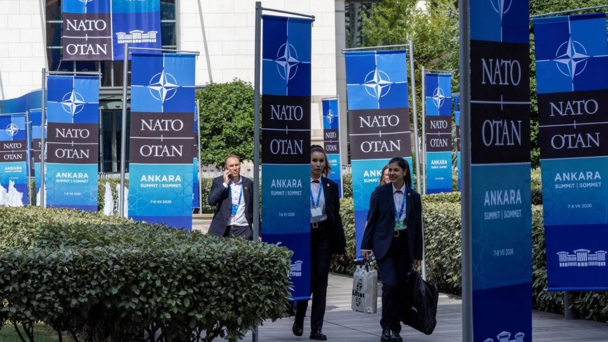 People near the presidential palace complex in Ankara on the eve of the NATO summit, June 6, 2026. (Reuters)