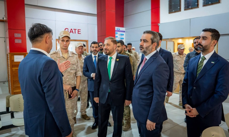 Syrian Foreign Minister Asaad al-Shaibani visits Latakia International Airport after it was handed over by Russian forces in Syria, Aug. 9, 2026 (Syrian Foreign Ministry)