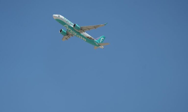 A Flynas aircraft over Damascus, July 28, 2026. (Syrian General Authority of Civil Aviation)