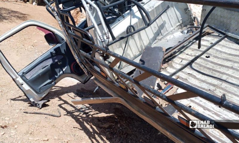 An Israeli drone targets a car in the Beit Jinn area, injuring a young man inside, August 22, 2026 (Enab Baladi/Abdullah al-Wanny)