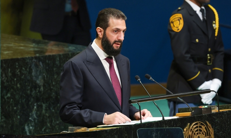 Syrian President Ahmed al-Sharaa delivers Syria’s address at the 81st session of the United Nations General Assembly, September 23, 2026. (Presidency of the Syrian Arab Republic)