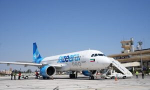 The first flight operated by a Kuwaiti airline arrives at Aleppo International Airport, July 25, 2026. (Syrian General Authority of Civil Aviation and Air Transport)