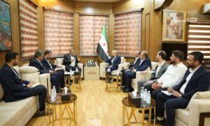Syrian Transport Minister Yarub Badr discusses transport projects in Daraa governorate with Daraa Governor Anwar al-Zoubi, July 29, 2026. (Syrian Ministry of Transport)