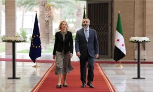 Syrian Foreign Minister Asaad al-Shaibani meets EU High Representative for Foreign Affairs and Security Policy Kaja Kallas in Damascus, September 29, 2026. (Syrian Ministry of Foreign Affairs)