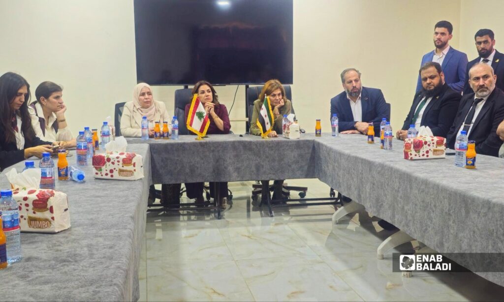 Syrian and Lebanese social affairs ministers meet with survivors in Darayya, October 18, 2026 (Enab Baladi).