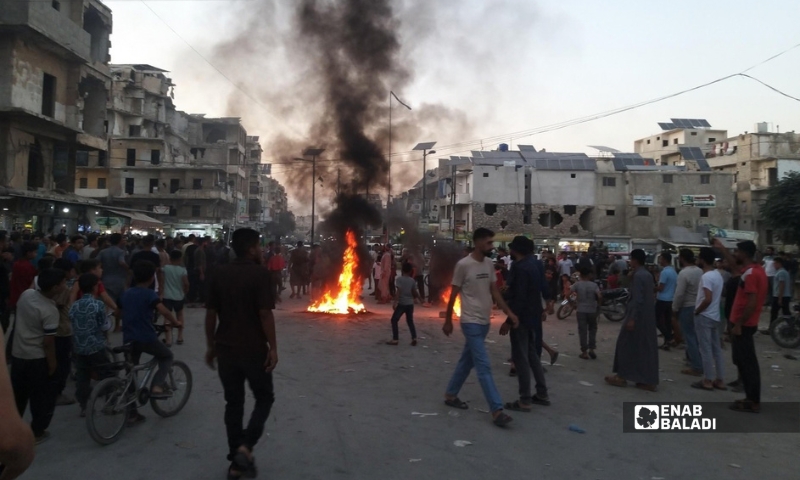 Protests in the Tariq al-Bab neighborhood of Aleppo over rising fuel prices in Syria, September 13, 2026 (Enab Baladi/Mowaffaq al-Khouja).