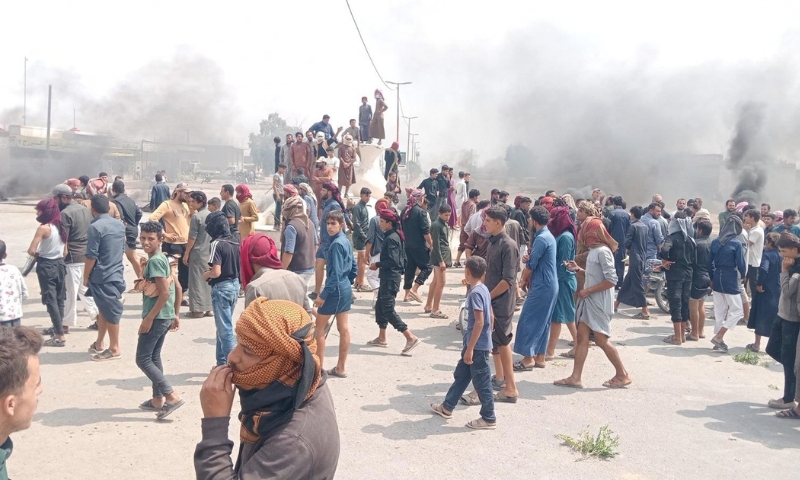 Protests in Raqqa province against higher fuel prices, September 14, 2026 (Enab Baladi/Ahmad al-Hamdi).