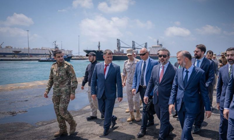 Syrian Foreign Minister Asaad al-Shaibani inspects facilities covered by the Syrian-Russian memorandum of understanding, August 9, 2026 (SANA).