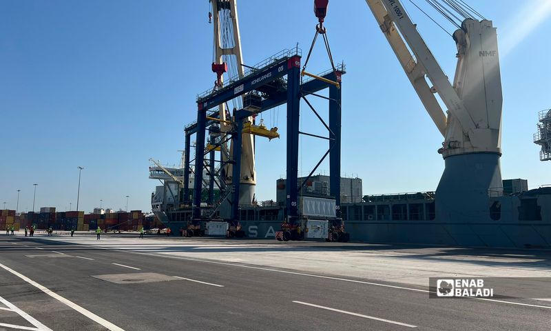 Modern fifth-generation rubber-tired gantry cranes at Latakia Port, October 22, 2026 (Enab Baladi/Doha Saqqa)