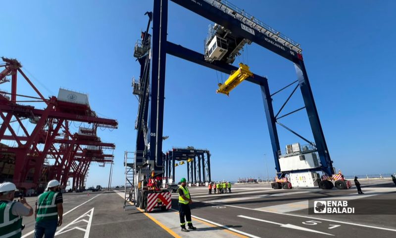 Modern fifth-generation rubber-tired gantry cranes at Latakia Port, October 22, 2026 (Enab Baladi/Doha Saqqa)