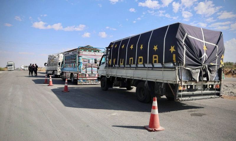Trucks traveling along the Damascus-Suwayda road, October 4, 2026 (Suwayda Governorate).